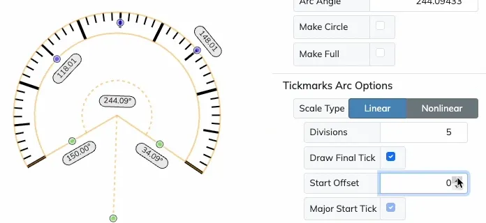Tickmarks Arc start offset