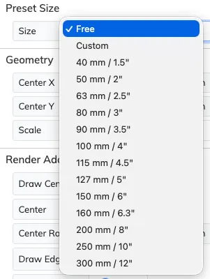 Preset size selector