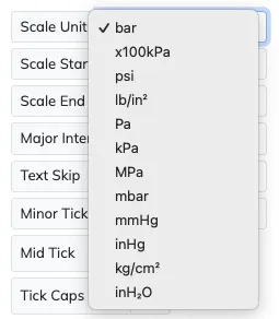 Pressure gauge wizard options